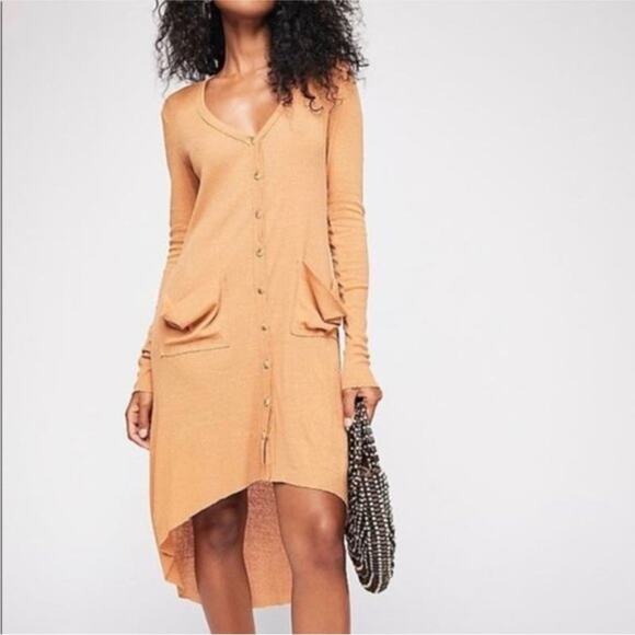 Free People Beach Bonita Ribbed Cardigan Dress Coverup in Peach M - Picture 11 of 11